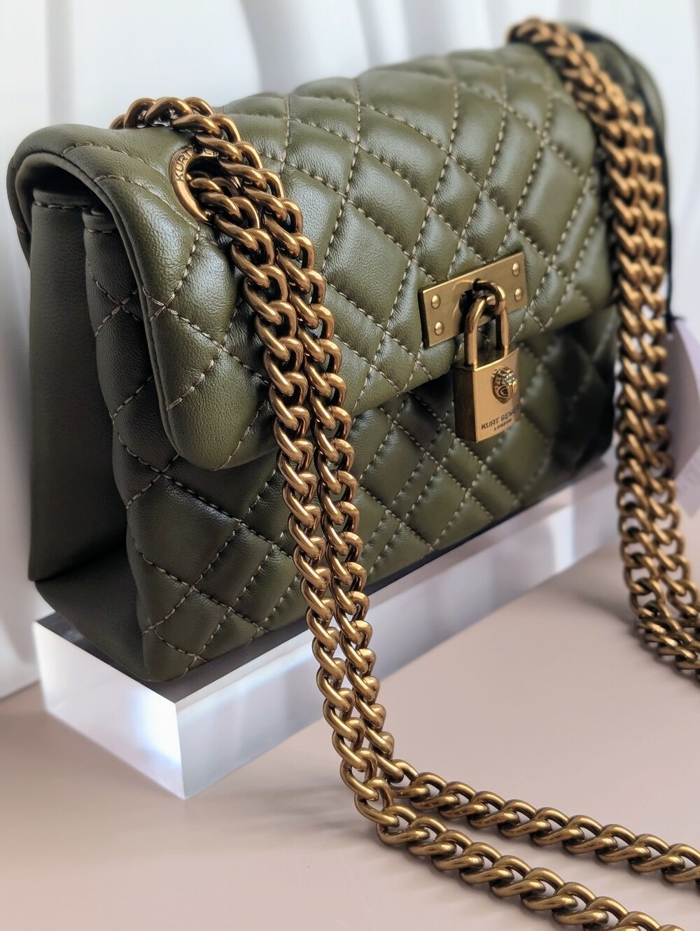 NWT Kurt Geiger London Brixton Olive Green Quilted Leather Chain Crossbody Bag - Picture 7 of 17